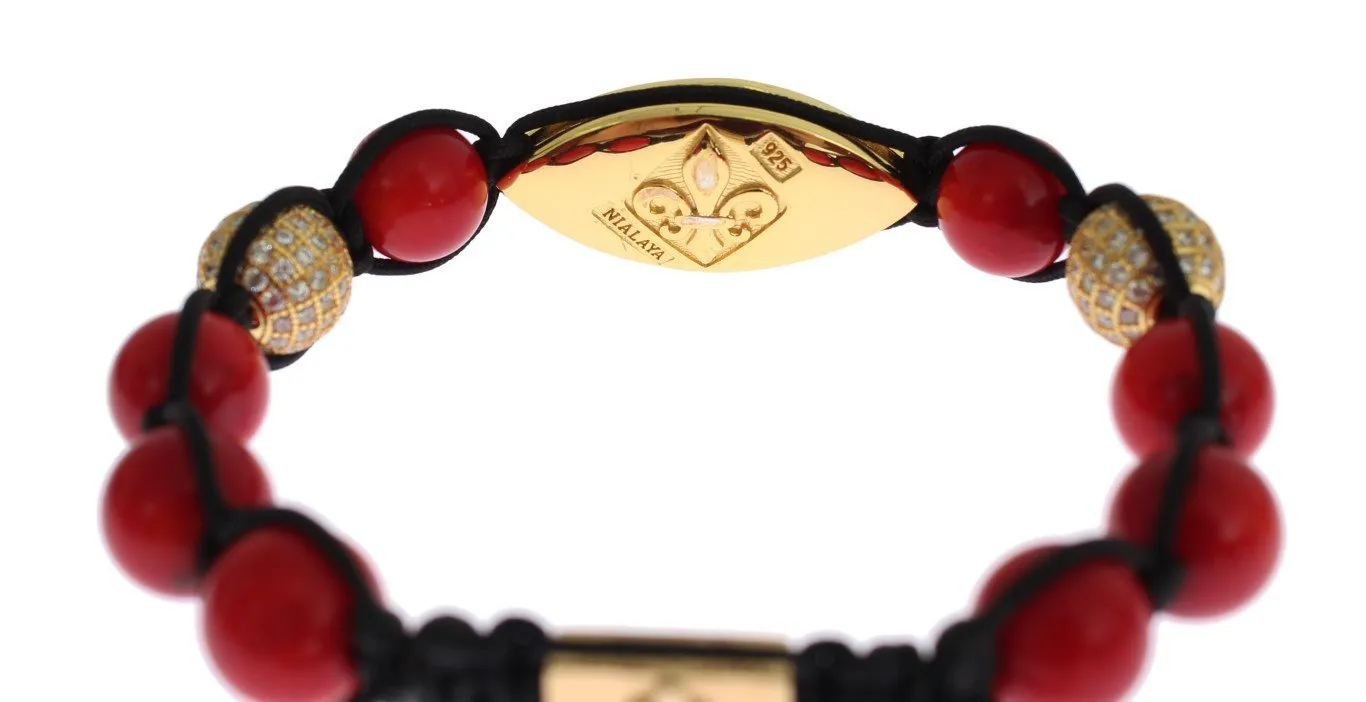 Women CZ Red Coral Gold 925 Silver Bracelet