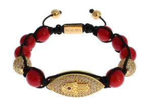 Women CZ Red Coral Gold 925 Silver Bracelet