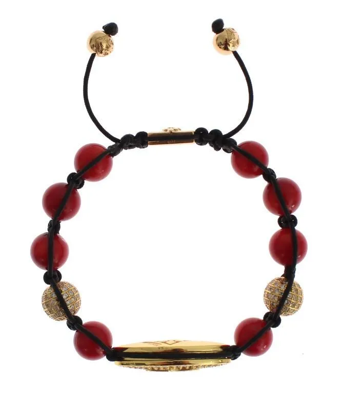 Women CZ Red Coral Gold 925 Silver Bracelet