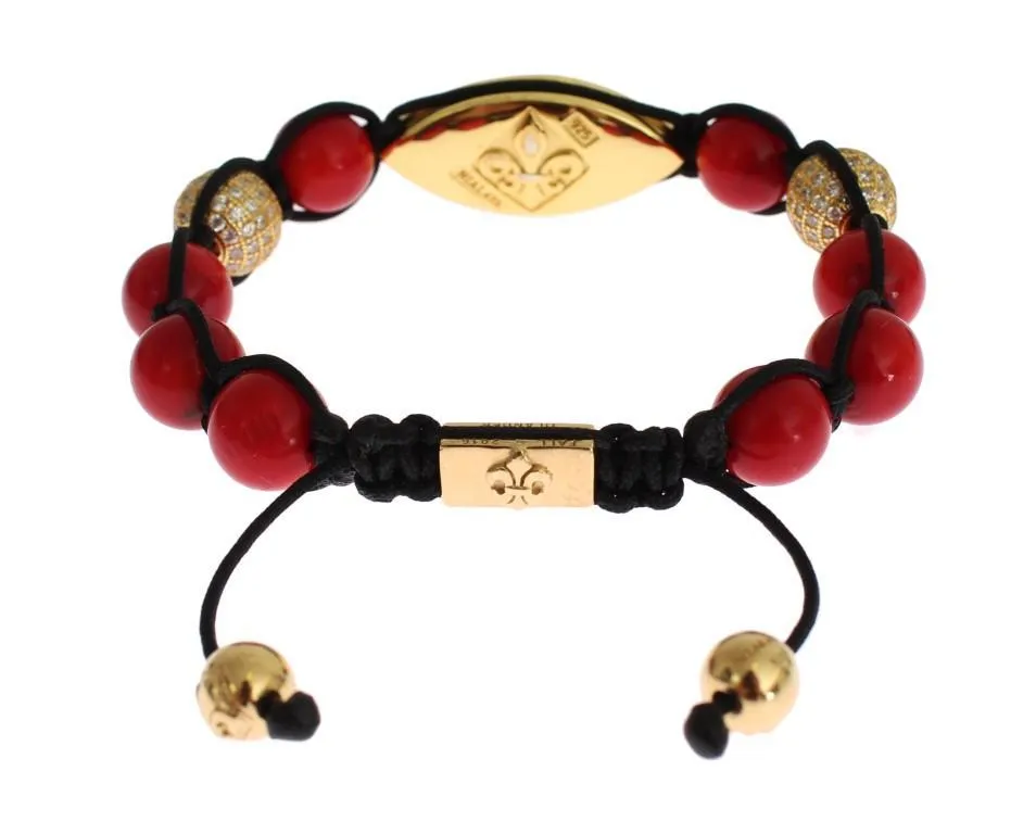 Women CZ Red Coral Gold 925 Silver Bracelet