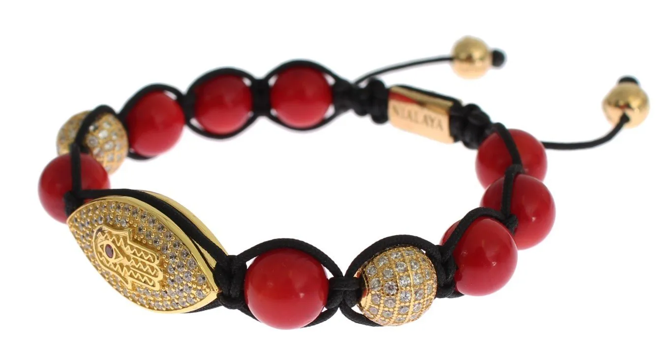 Women CZ Red Coral Gold 925 Silver Bracelet
