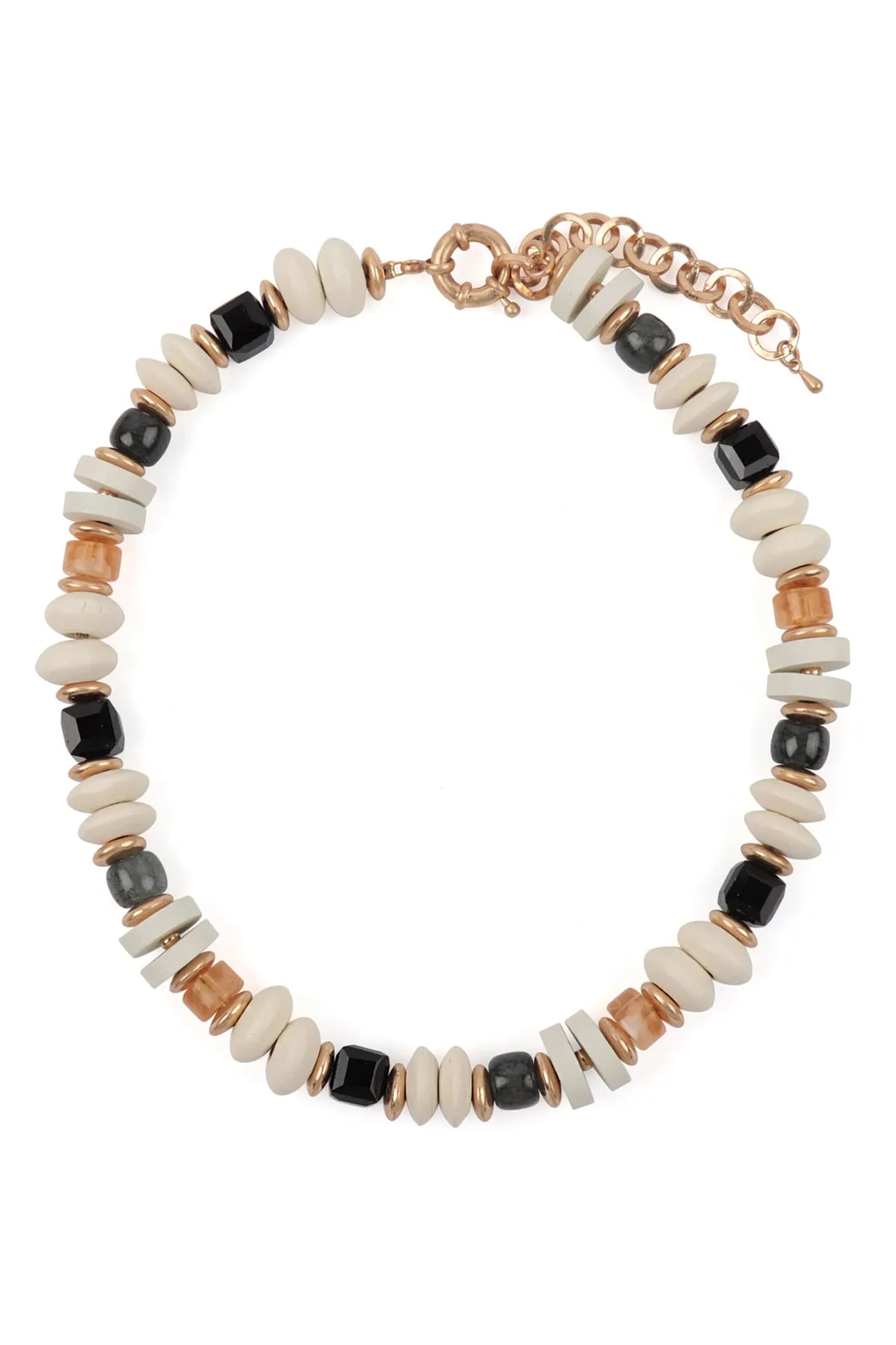 WOOD, MIX BEADS BOHO NECKLACE