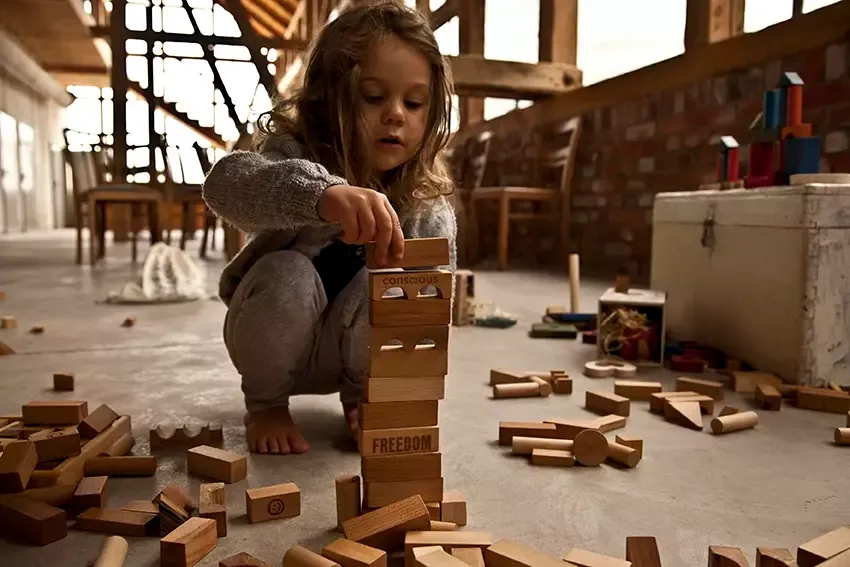 Wooden Natural Blocks in Sack - 100 Pcs