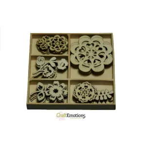 Wooden Ornament Decorations Embellishments Toppers 5 x Assorted Design Folklore Flowers