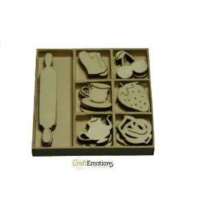 Wooden Ornament Decorations Embellishments Toppers 7 x Assorted Design Fifties Kitchen