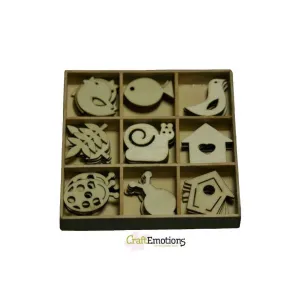 Wooden Ornament Decorations Embellishments Toppers 9 x Assorted Design Fishes Squirrels Leaves Butterfly Tortois Birds Houses Garden No 2