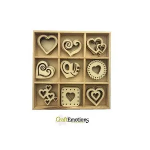 Wooden Ornament Decorations Embellishments Toppers 9 x Assorted Design Heart