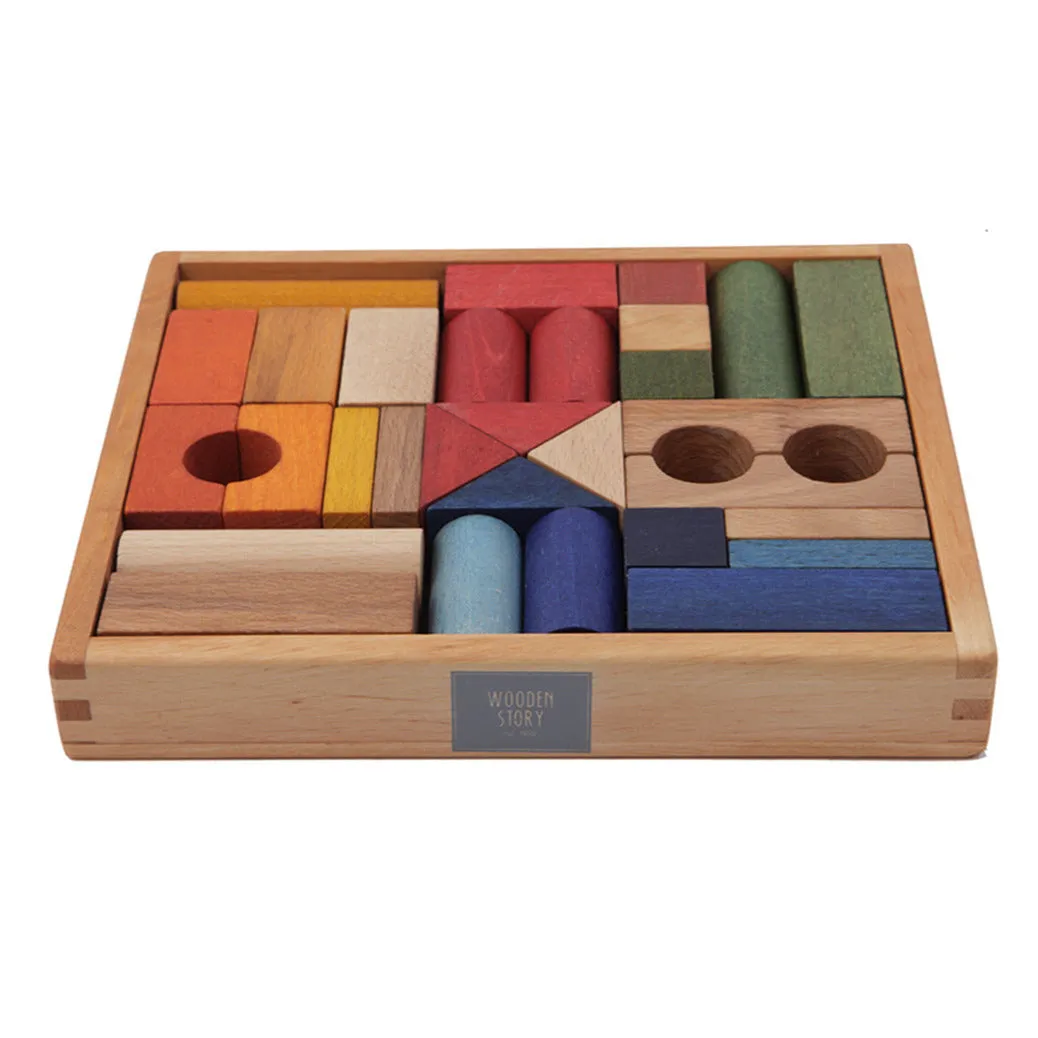 Wooden Rainbow Blocks in Tray - 30 Pcs