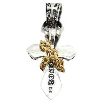 Yellow Gold Sterling Silver Cross Rocker Pendant Necklace