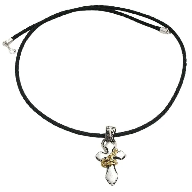 Yellow Gold Sterling Silver Cross Rocker Pendant Necklace