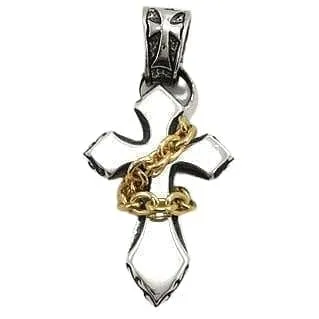 Yellow Gold Sterling Silver Cross Rocker Pendant Necklace