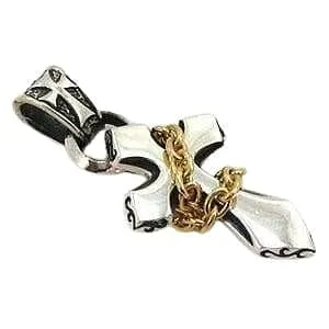 Yellow Gold Sterling Silver Cross Rocker Pendant Necklace