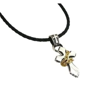 Yellow Gold Sterling Silver Cross Rocker Pendant Necklace