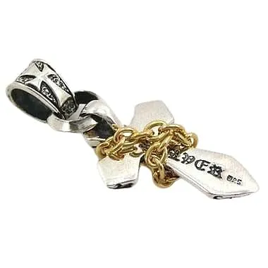 Yellow Gold Sterling Silver Cross Rocker Pendant Necklace