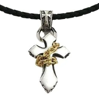 Yellow Gold Sterling Silver Cross Rocker Pendant Necklace