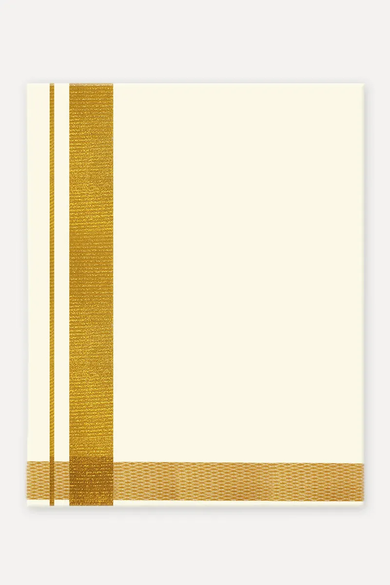 Zebra Cream Gold Jari -  Single Layered Dhoti With Jari Borders For Men | Uathayam