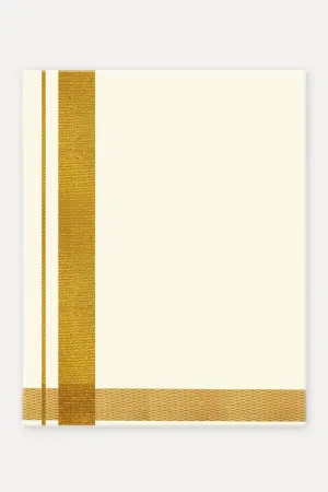 Zebra Cream Gold Jari -  Single Layered Dhoti With Jari Borders For Men | Uathayam